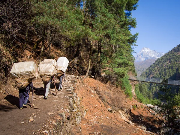Unrecognizable Sherpa Porters at Work, Everest Region, Nepal — Stock Image Unrecognizable Sherpa Porters at Work, Everest Region, Nepal Royalty Free Stock Images
