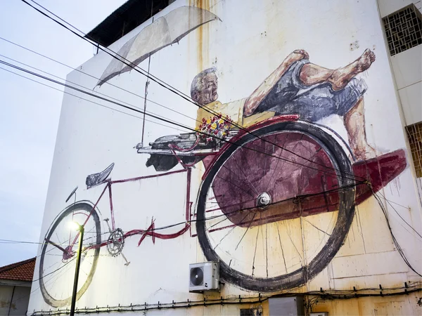 Hatalmas street art falfestmény georgetown, penang, Malajzia — Stock Fotó