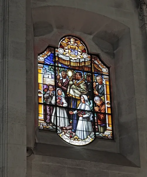 Catholic stained glass window — Stock Photo, Image