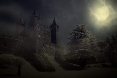 Medieval castle at night clipart