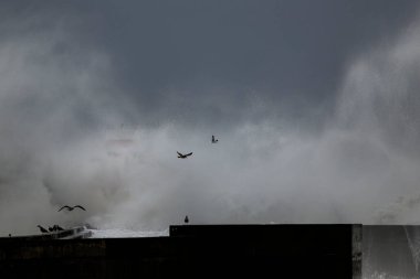Douro nehri ağzı Yeni iskele ve fener Şiddetli fırtına altında