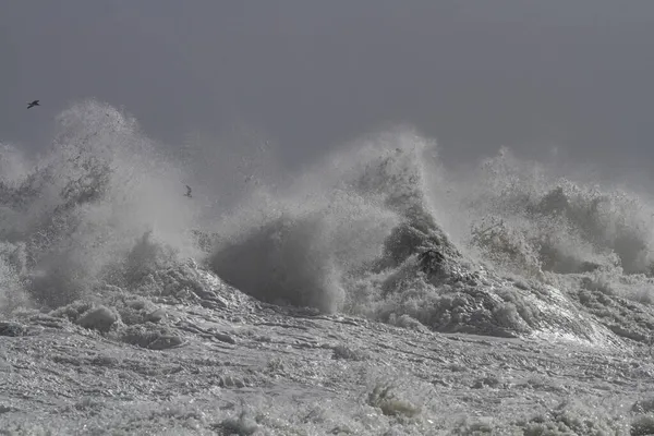 Des Falaises Mer Inondées Par Grosses Vagues Orageuses Côte Nord — Photo