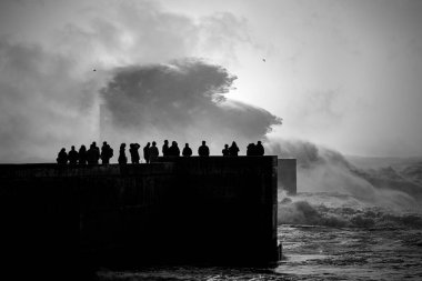 Dalgalı denize bakan arka aydınlık insanlar - vrs2