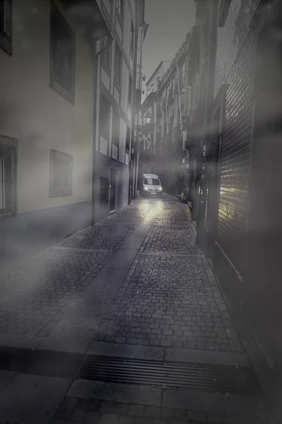Ködös Szűk Utcában Hajnal Porto Portugália — Stock Fotó