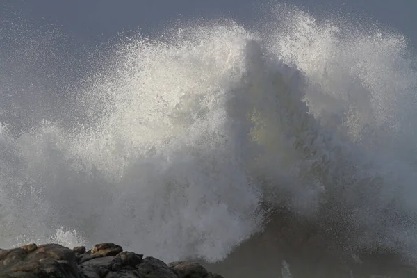 Huge Stormy Wave Splash Northern Portuguese Rocky Coast — Stock Photo, Image