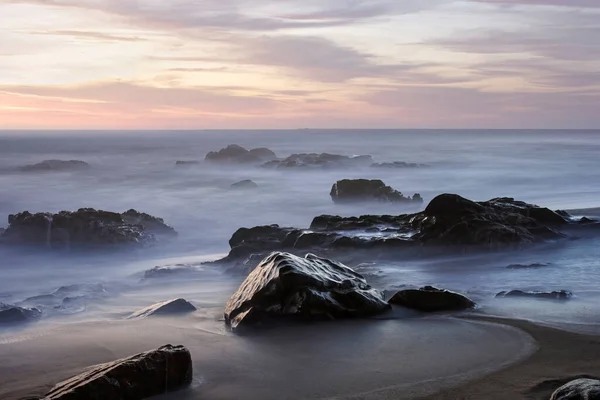 Rocky Beach Low Tide Dusk Long Exposure Northern Portuguese Rocky — Stock Photo, Image