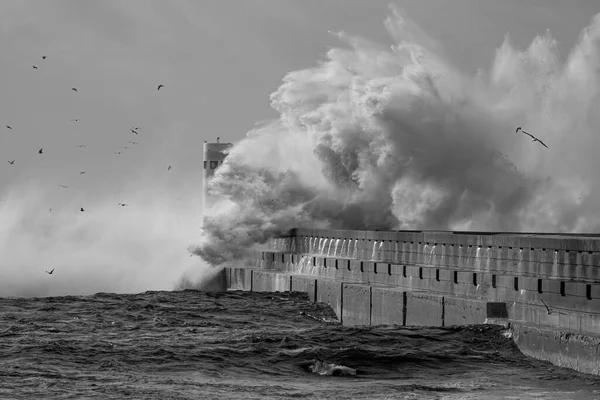 Stormy Sea Wave Splash Used Infrared Filter Douro River Mouth — Stock Photo, Image