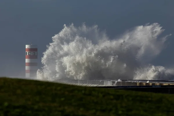 Stormy wave splash. Douro river mouth, Porto, Portugal.
