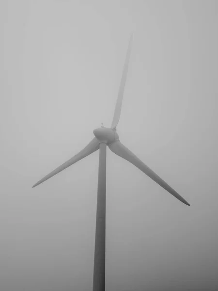 Wind Turbine Fog Black White — Stock Photo, Image