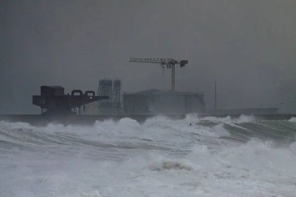 Mur Nord Port Leixoes Lors Une Tempête Noire Nord Portugal — Photo