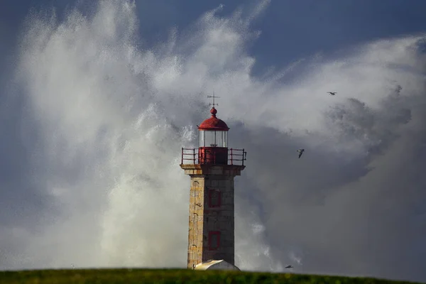 Stormy Wave Splash Douro River Mouth Porto Portugal — Stock Photo, Image