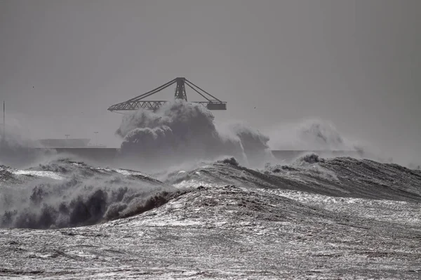 Mur Nord Port Leixoes Lors Une Tempête Noire Nord Portugal — Photo