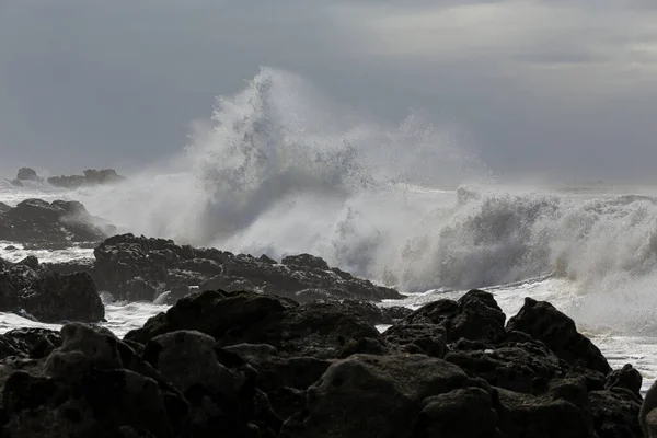 Big stormy wave splash. Northern portuguese rocky coast