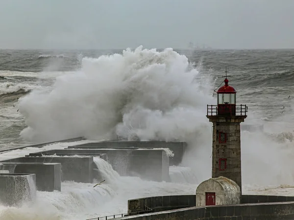 Ústí Řeky Douro Porto Portugalsko Během Silné Bouře — Stock fotografie
