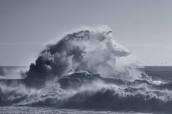 Stormy Sea Wave Splash Used Infrared Filter Toned Blue Douro — Fotografia de Stock