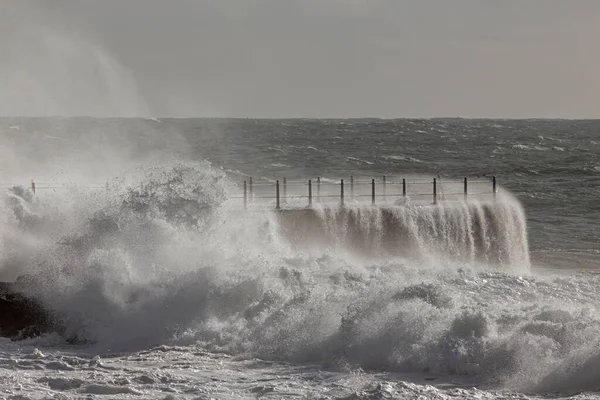 Small Granite Pier Oporto North Coast Heavy Storm Seeing Sea — Stockfoto