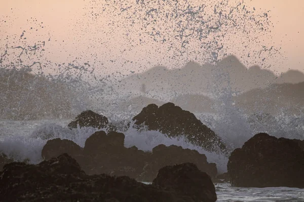 Northern Portuguese Rocky Coast Dusk Breaking Waves Splash — Photo