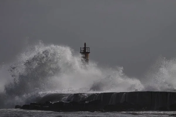 Ave River Mouth Stormy Day North Portugal — 图库照片