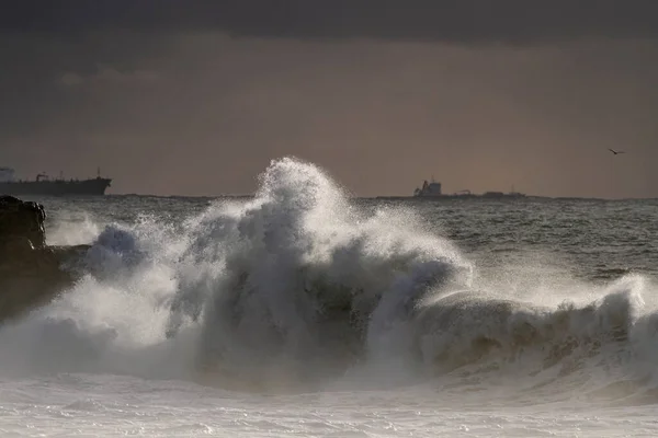 Wave Splash Sunset Dusk Northern Portuguese Coast — Stock Fotó