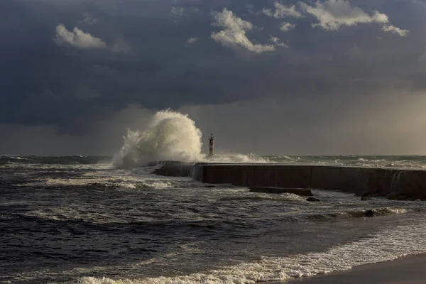 Ave River Mouth Our Lady Guidance Chapel Storm North Portugal — Fotografia de Stock