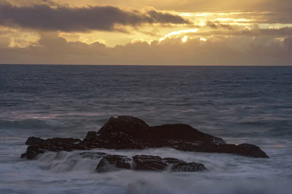 Sea Rocks Dusk Long Exposure Northern Portuguese Coast — Stockfoto