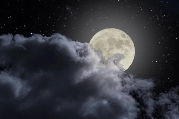 Beautiful cloudy full moon night sky with stars