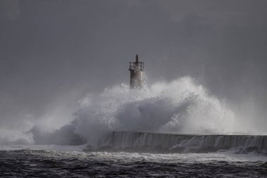 Ave river mouth in a stormy day, north of Portugal