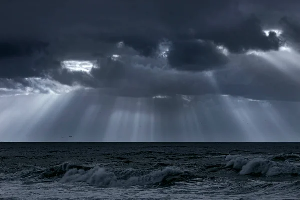 Dramatic Sunrays Sunset Northern Portuguese Coast Used Infrared Filter Toned — Stock Photo, Image