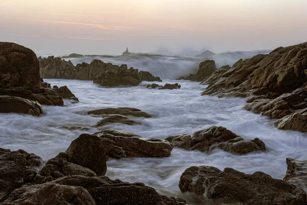 Long Exposure Seascape Sunset Northern Portuguese Rocky Coast — Stock Photo, Image