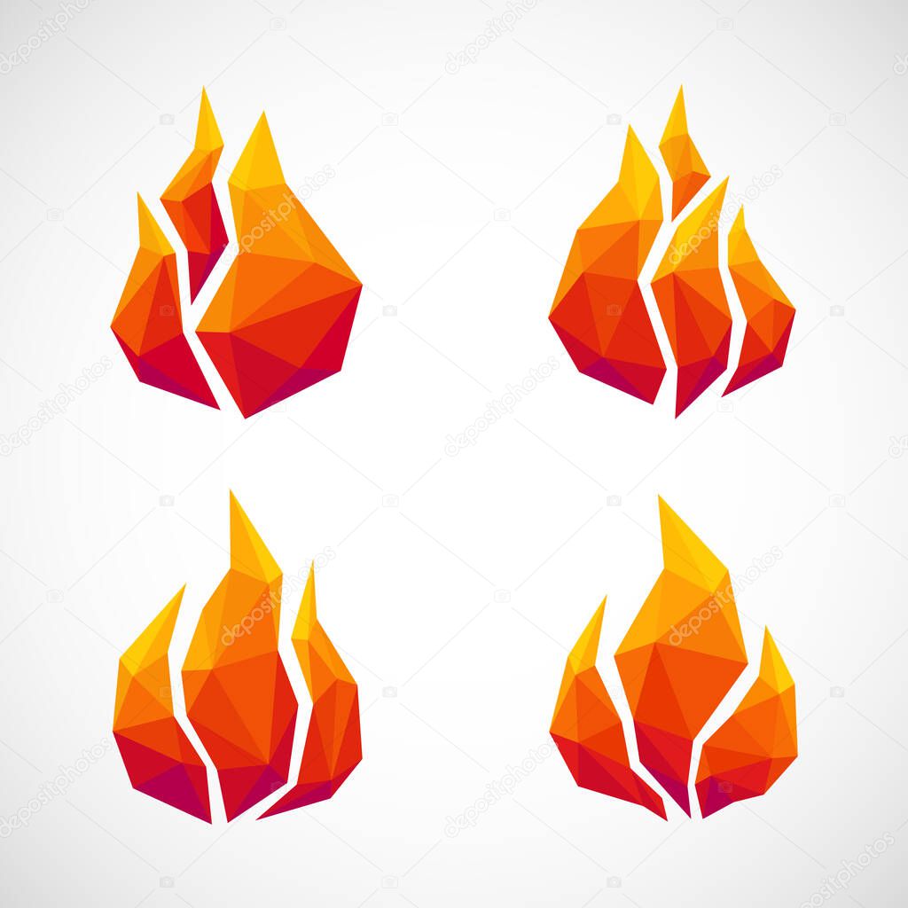 Low Poly fire Flat Icons. Vector Illustration