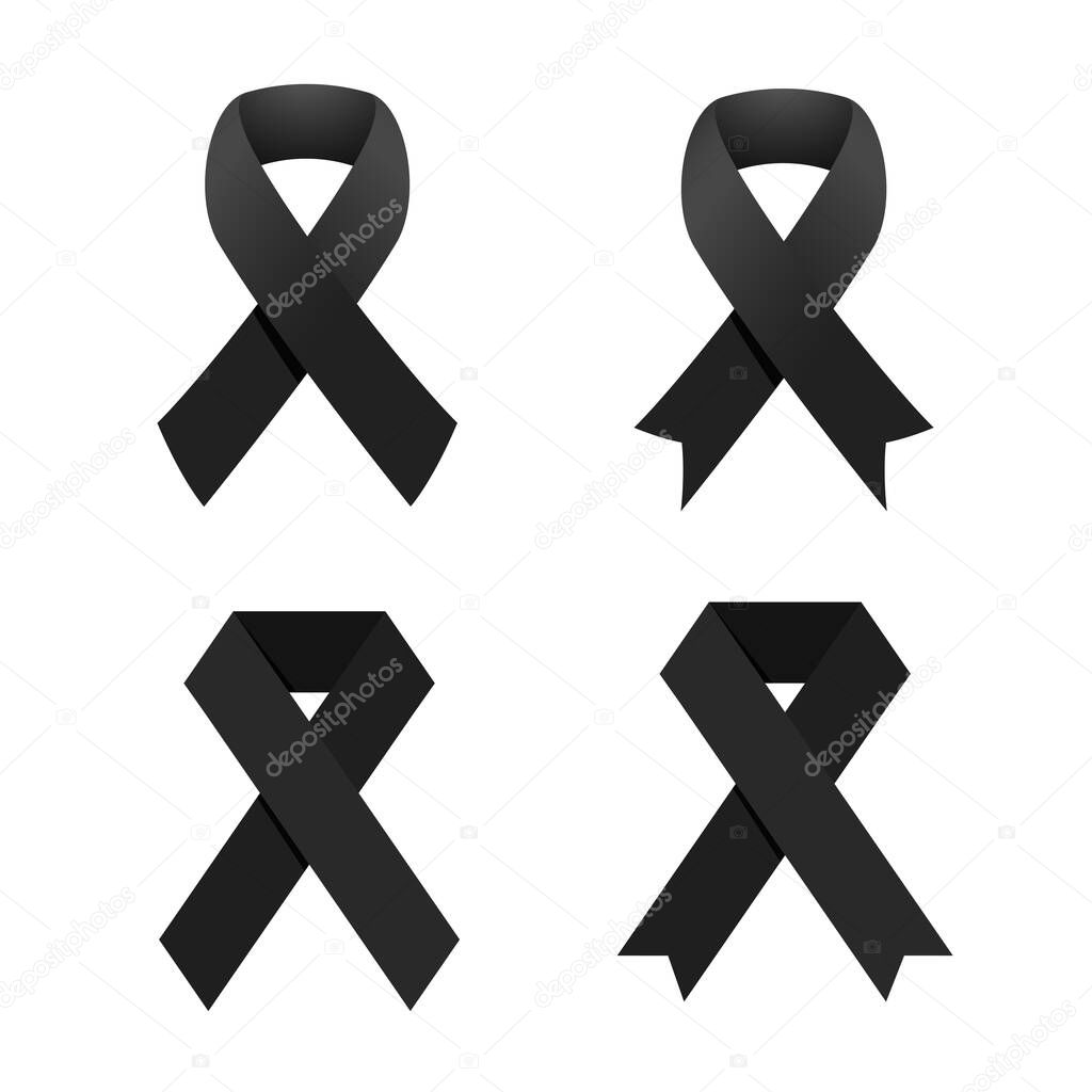 Black ribbon Flat sign. Vector Illustration