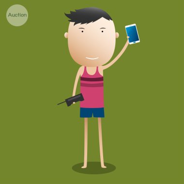 Yeni telefon catoon eylem göstermek