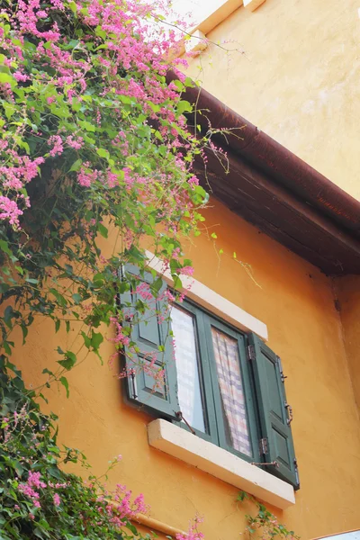 Bâtiment vintage avec fenêtres et ciel . — Photo