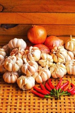 Kırmızı soğan ve sarımsak. ve kırmızı biber.