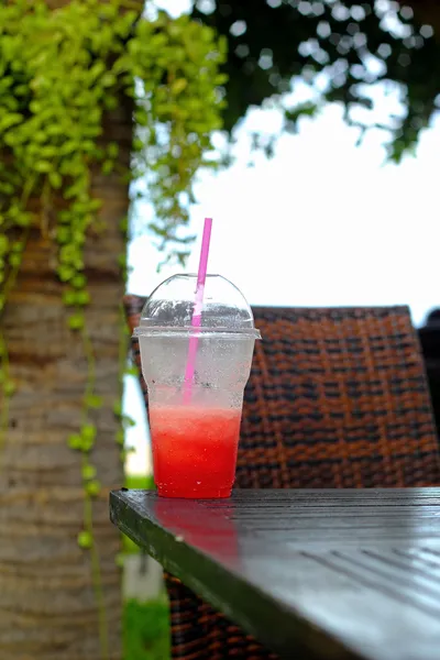 Watermelon smoothie put on the table brown — Stock Photo, Image