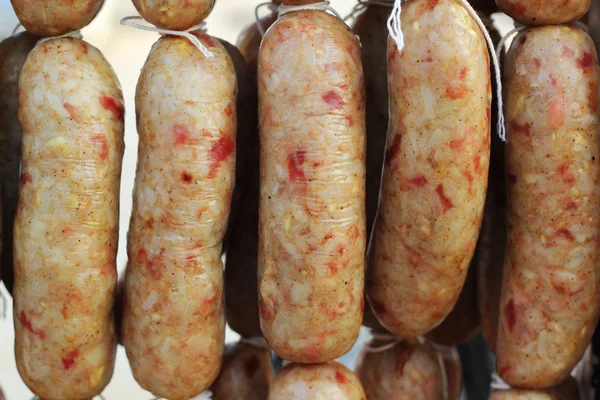 Asia sausage in market - red sausage — Stock Photo, Image