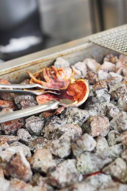 sıcak kömürlerin üzerinde ızgara kalamar