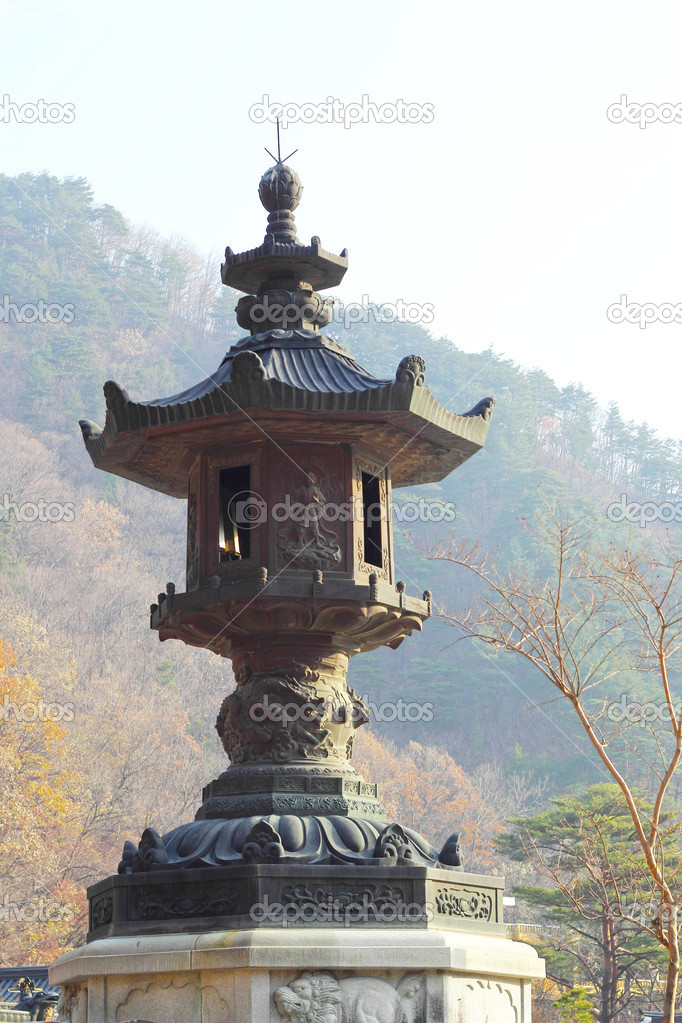 Large old antique lantern post Seoraksan Korea.