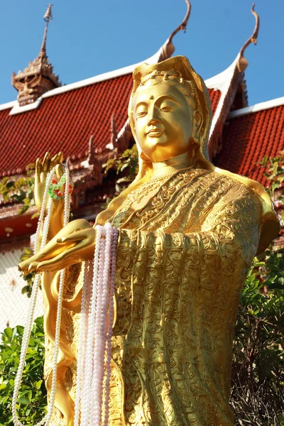 Gold statue of Guan Yin temple Thailand. — Stock Photo, Image