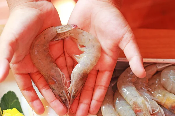 Udang segar Jantung di tangan anak-anak . — Stok Foto