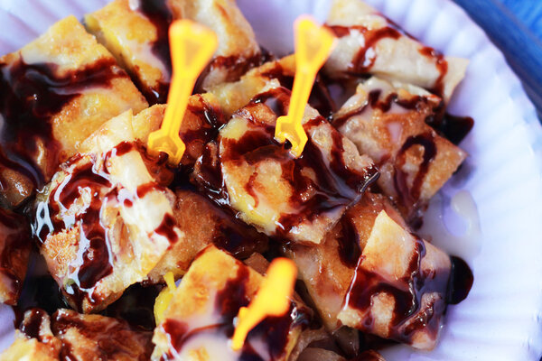 Southern flat bread topped with chocolate.