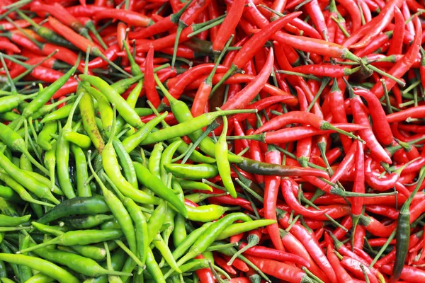 Green chili and red chili on the market. — Stock Photo, Image