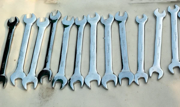 Set of real used stainless spanners — Stock Photo, Image
