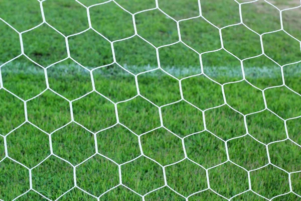 Goal football - soccer nets with green grass — Stock Photo, Image