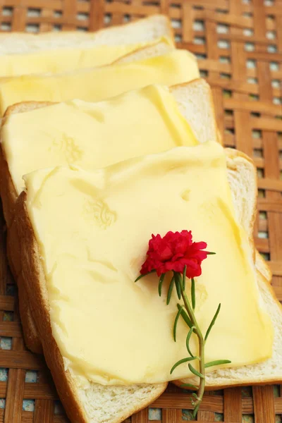 Cheese the place on a slice of bread. — Stock Photo, Image