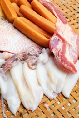 taze balık, kalamar, karides, çizgili domuz, sosis pişirme için-.