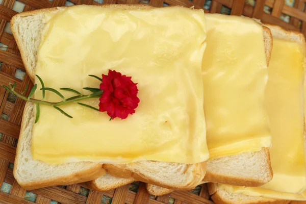 Fromage le lieu sur une tranche de pain . — Photo