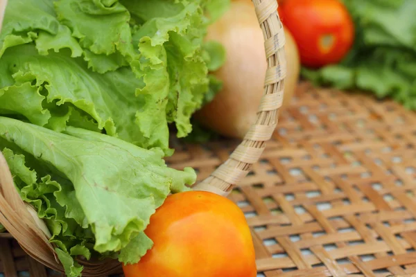 Gemüsesalat und Tomaten im Korb — Stockfoto