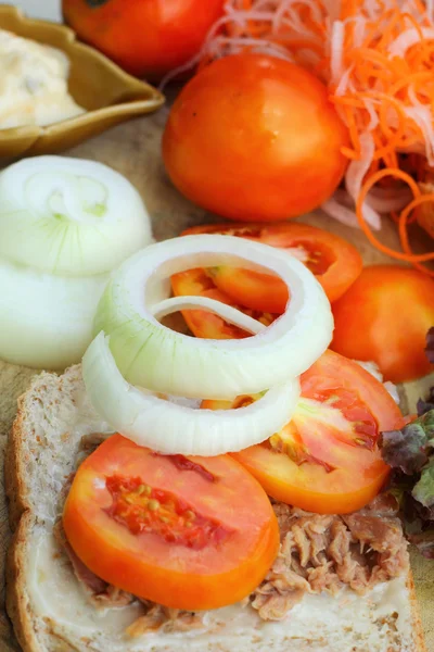 Thunfisch-Sandwich mit frischem Gemüse — Stockfoto