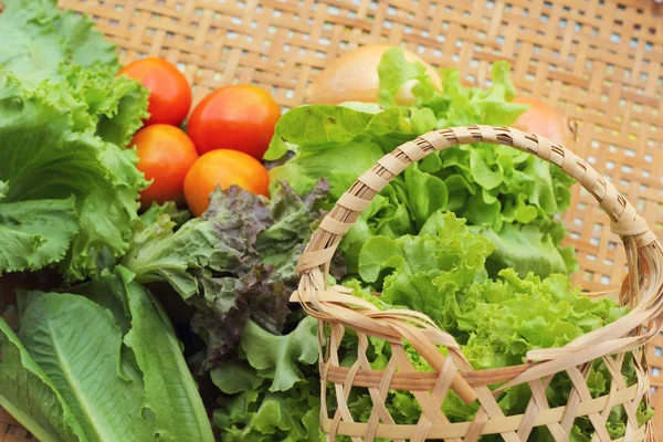 Ensalada de verduras y tomate en la canasta — Foto de Stock